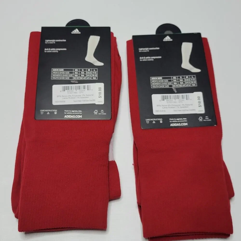 LOT OF 2 ADIDAS SOCCER METRO SOCK ARCH & ANKLE COMPRESSION Sz L 9-13 RED SOCKS